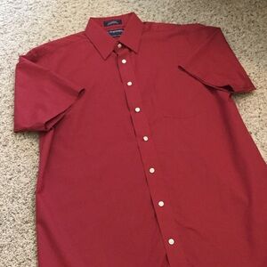 Short sleeve red button up dress shirt